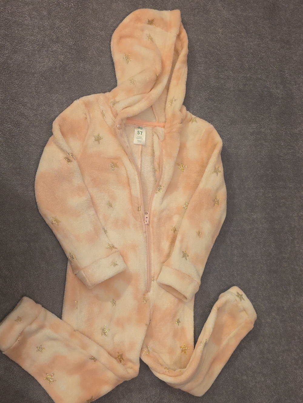dip Peach Hooded One-Piece Pajamas with Gold Stars